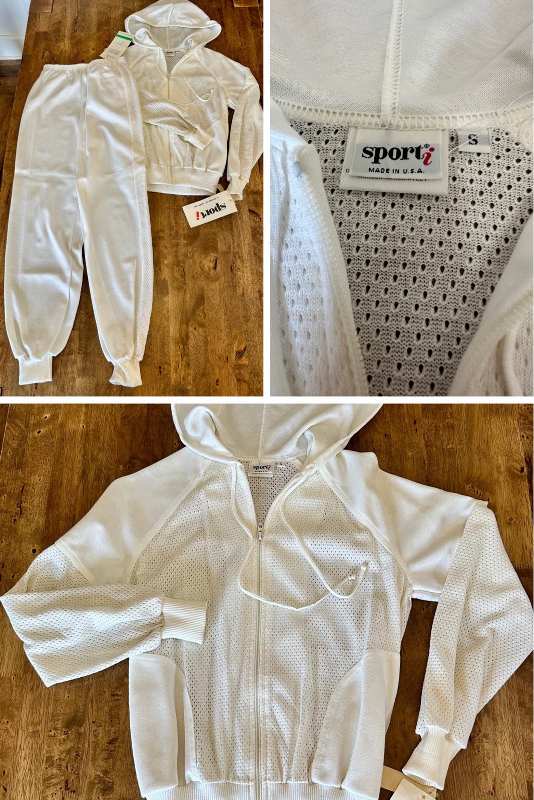 VTG New NWT 90s Aileen Sport Mesh Knit Jogger Track Sweat Suit White Womens S