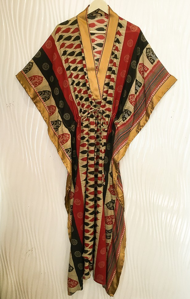 Vintage Sari Kaftan / Pure Cotton Long Maxi Dress / Luxury Resort Wear CFN1196