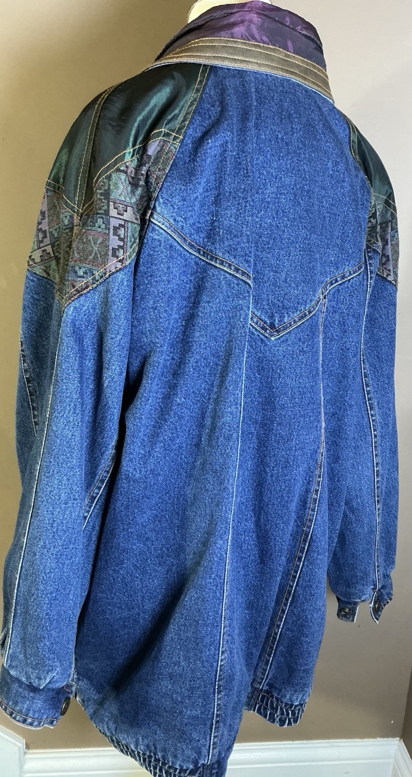 Vintage Rare 80s Western Cotton Current Seen Denim Tapestry Jacket Large