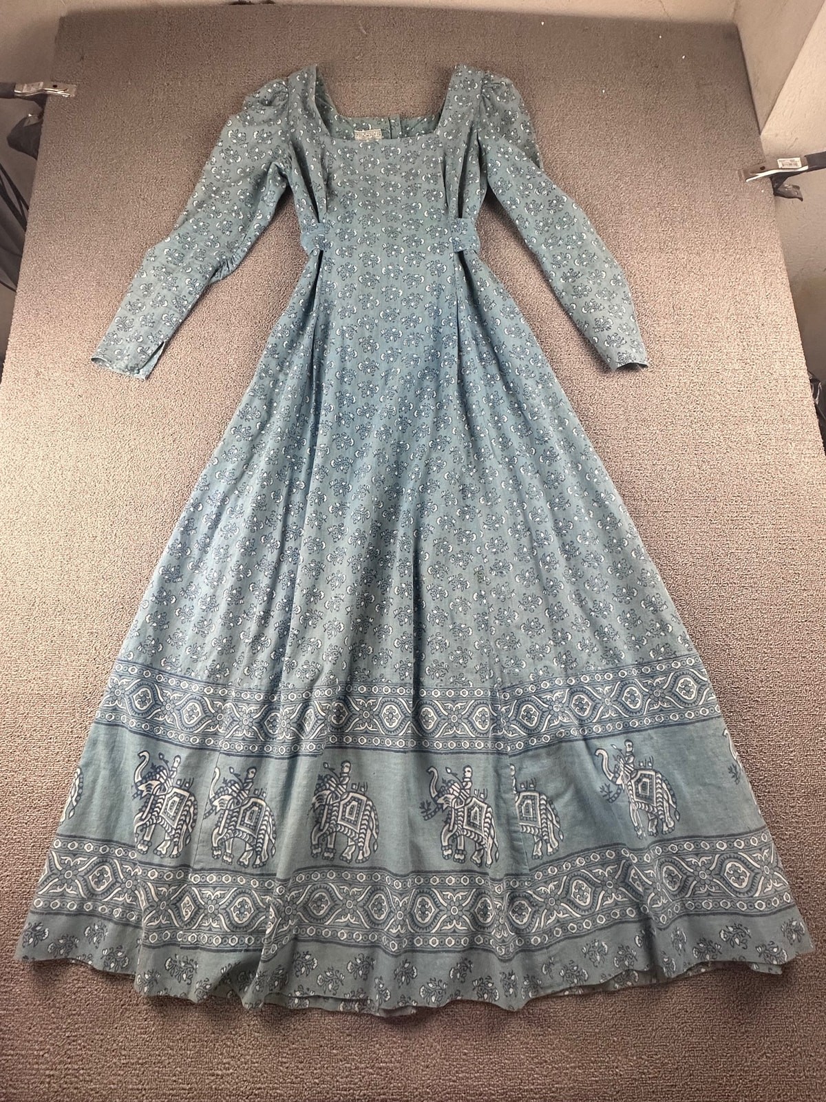 Vintage India Imports of Rhode Island Dress Women S 11-12 Blue Hippie Bohemian