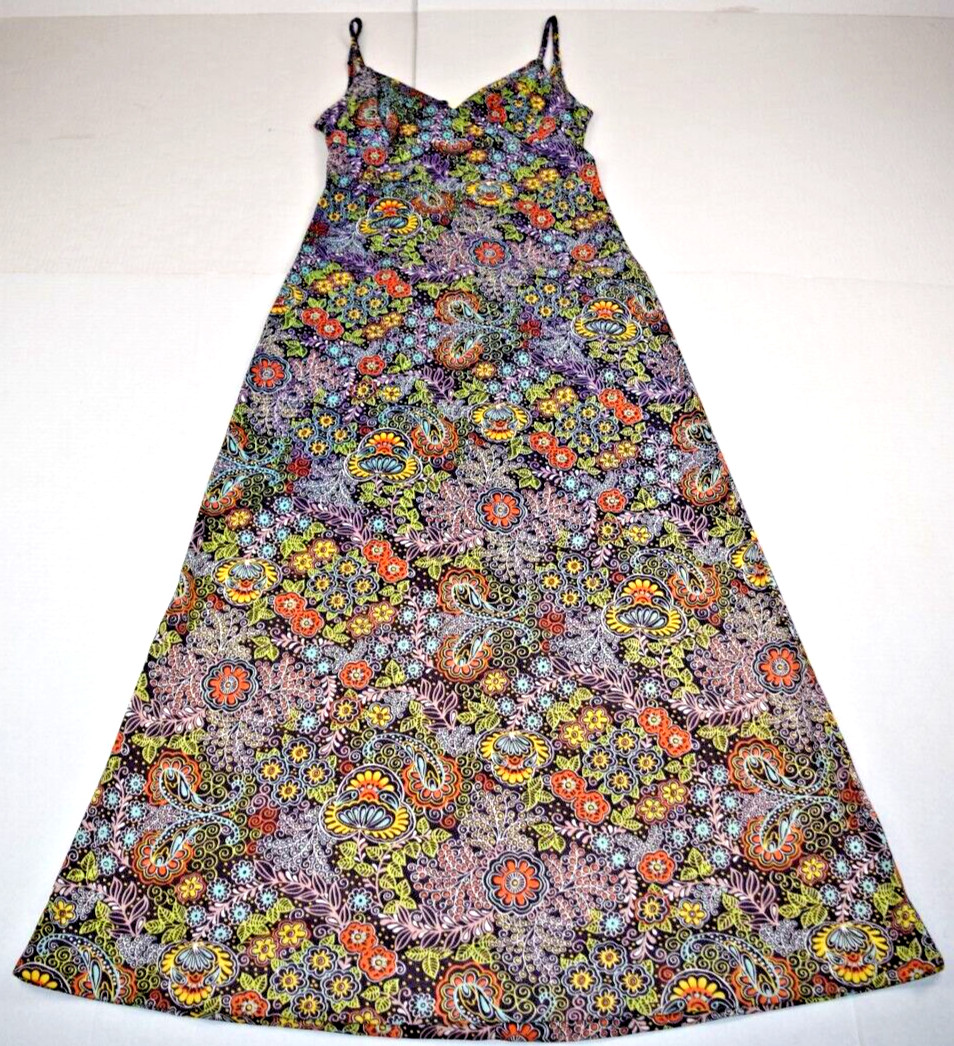 VTG Pool Dress Size S/M 70s Psychedelic Blue Purple Orange Flower Power Stretch
