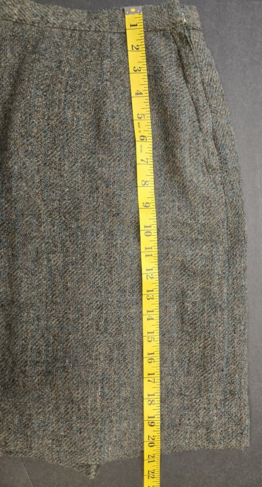 New Era Wool Pencil Skirt Green-Grey Size XS/S Adjustable Vintage