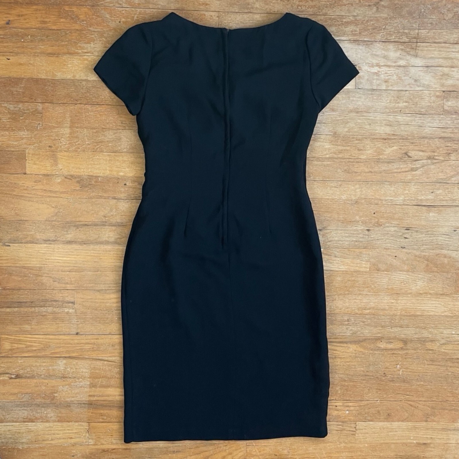 Vintage Black Sheath Dress Size Medium 1990s David Warren Minimalist Surplice