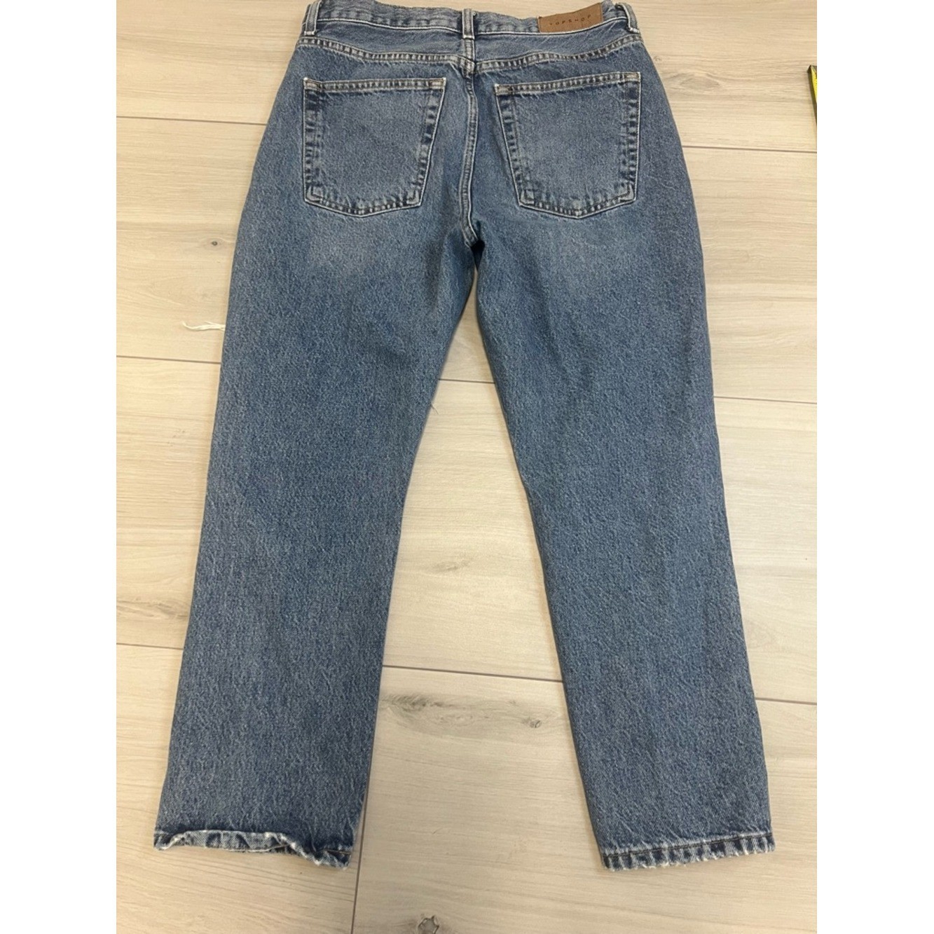 Topshop Wide Leg Jeans Blue Denim 31×32 Distressed Knee High Rise 90s