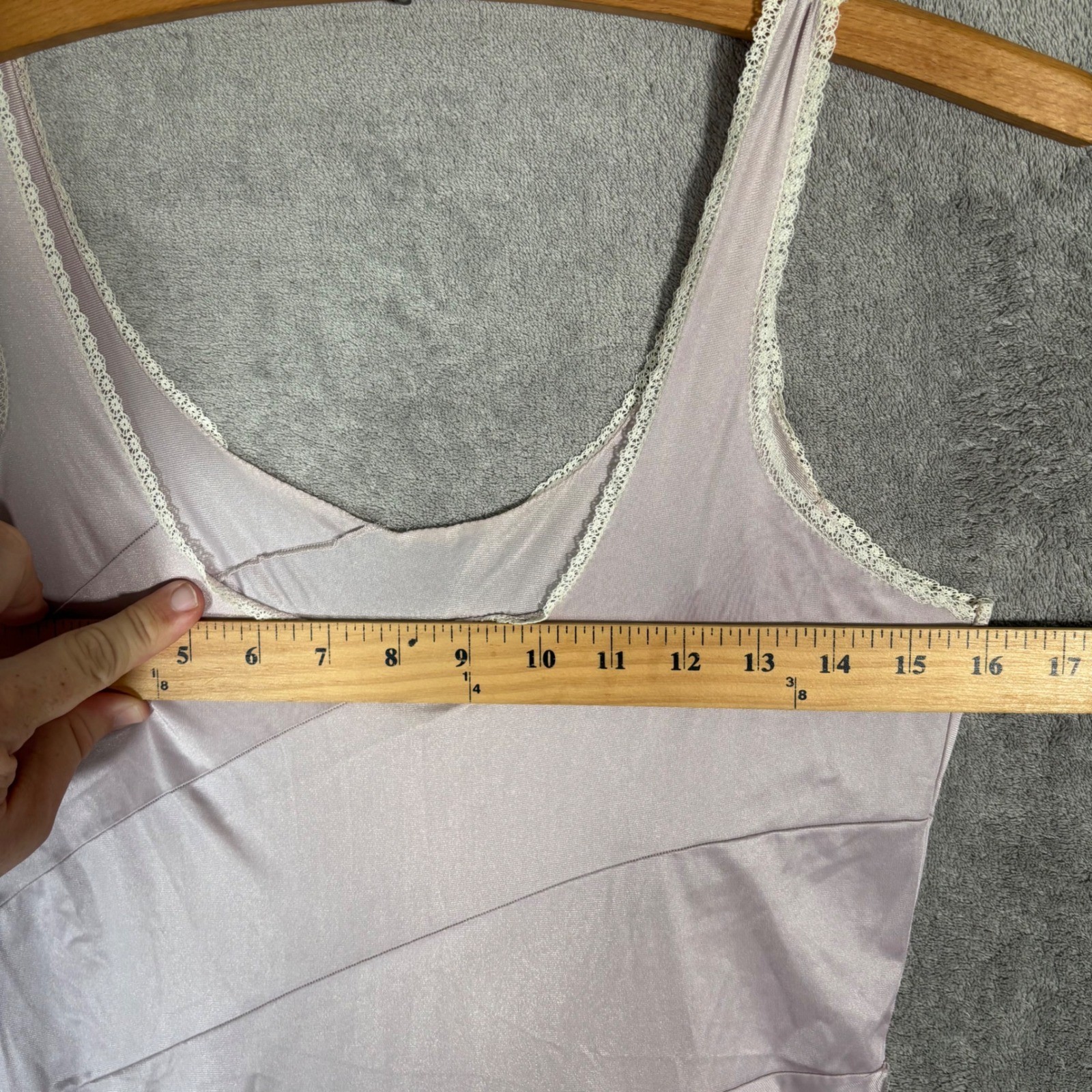 Vintage Lavender Satin Maxi Slip Dress Lace Trim Purple Ethereal Dainty Size S