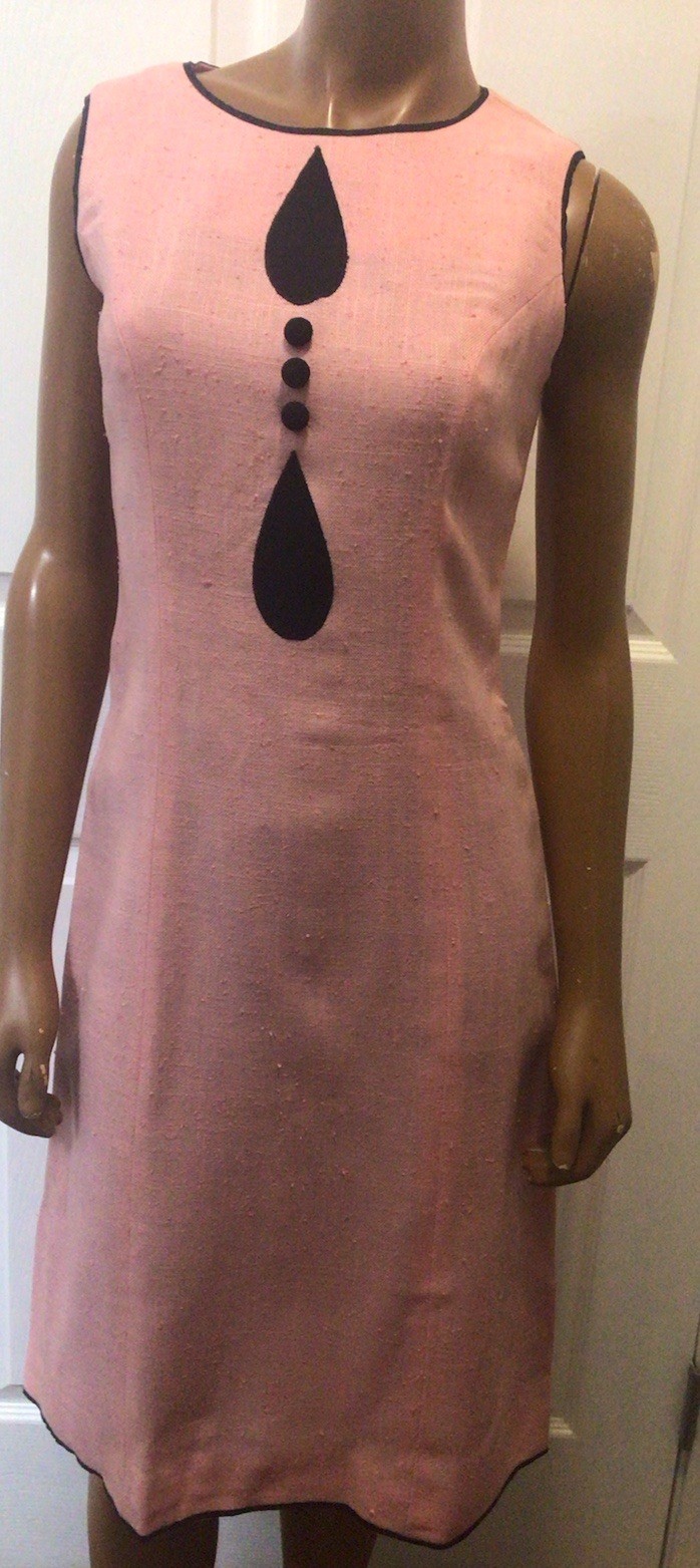 UNIQUE Vintage 1960’s MCM Mod Pink & Black Shift Dress by Carlette Size 5