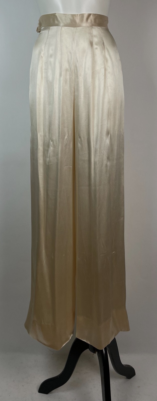 Vintage 40s 50s Satin Silk Two PC Loungewear Belted Blouse Pant Set Monogram S/M