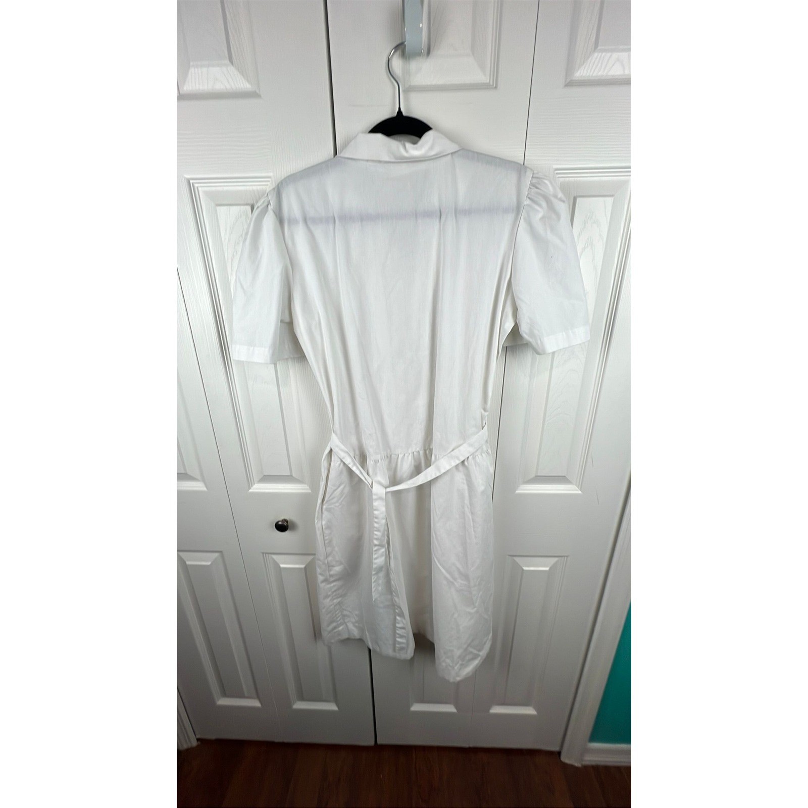 Crest Vintage Button Front Dress Cottagecore Coquette Retro White Cotton L/XL