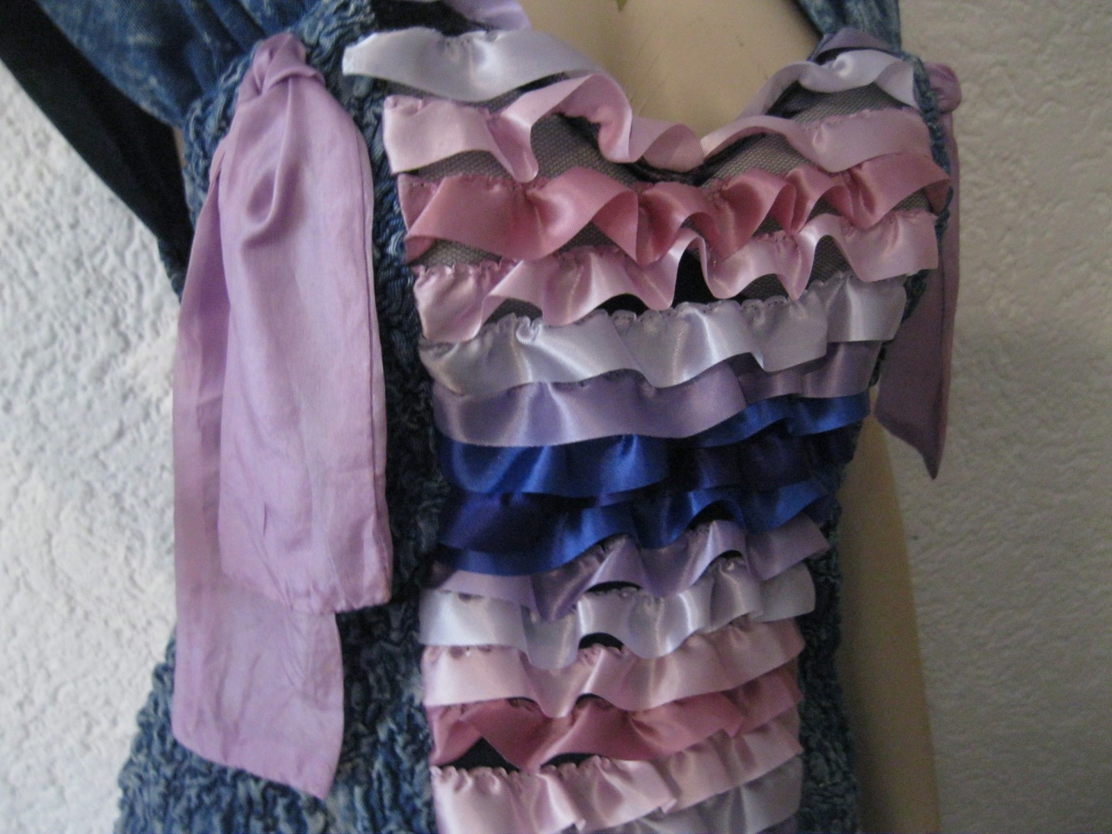 Vintage French Designer Dress MAICK HAROLD PARIS Tie Dye Look Silk Lace Ruffle