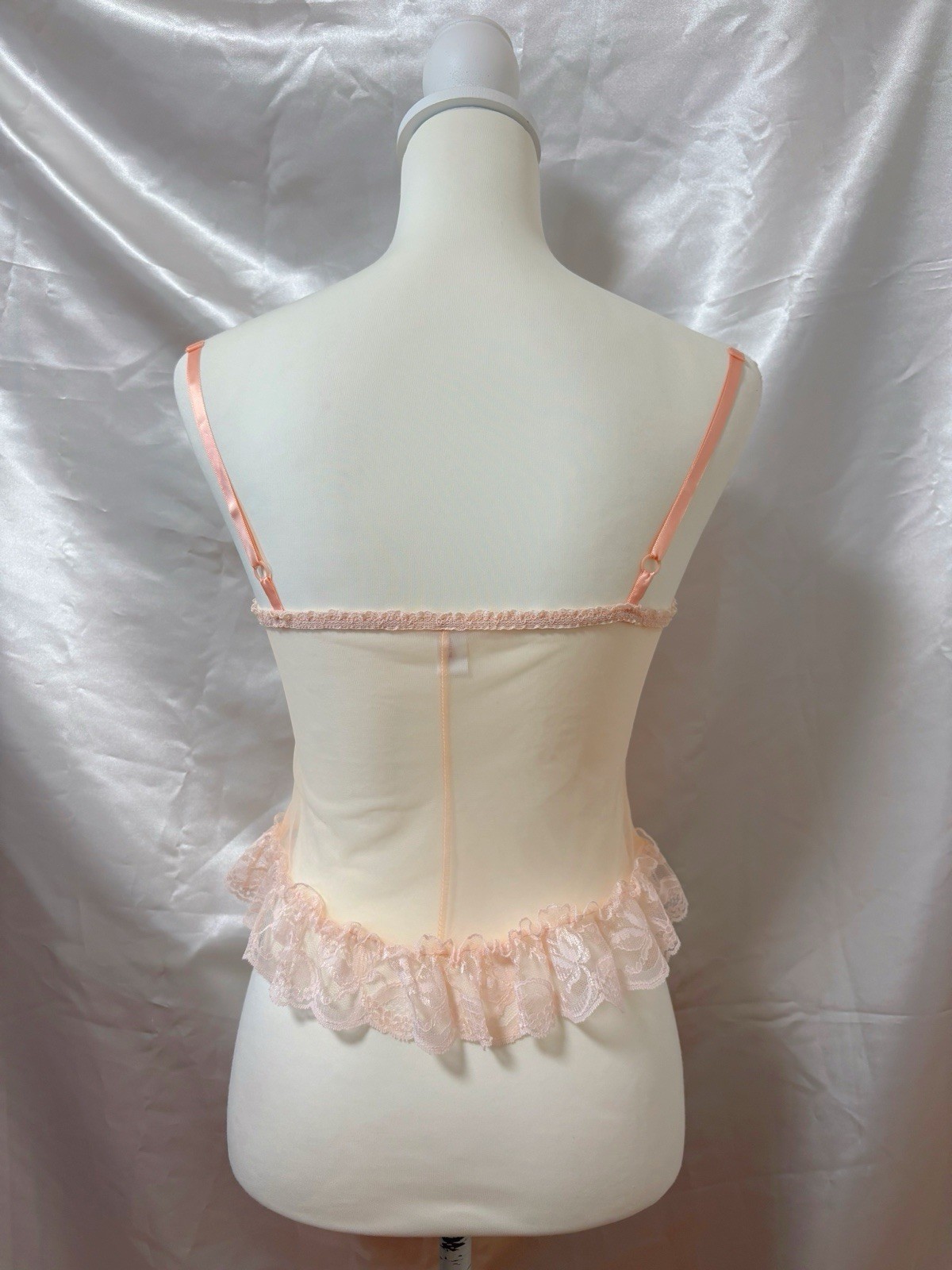 Vintage 1990s Frederick’s of Hollywood Cami Lace Lingerie Corset Top Salmon Pink