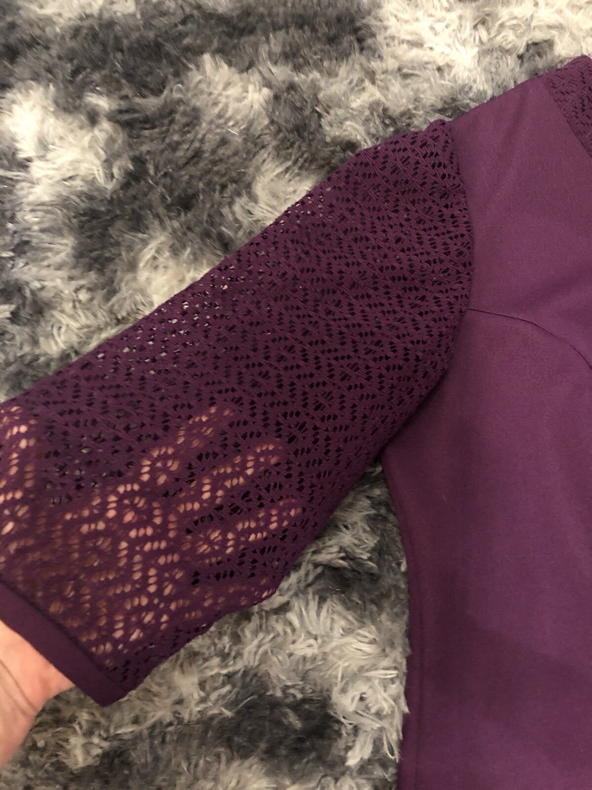VTG 60s Mynete Polyester Eggplant Purple Mod GoGo Lace Sleeves Mini Dress ~L/XL