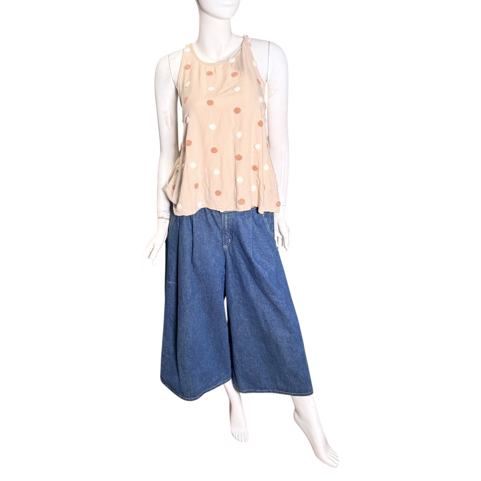 Vintage Complements Denim Culottes Wide Leg Gaucho Pants High Rise Blue USA boho