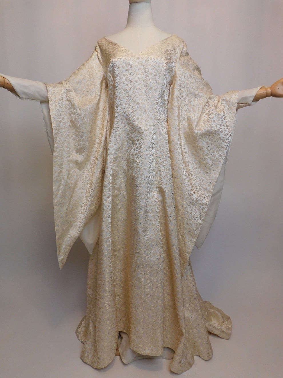 1930s Vintage Spanish Silk Gold Embroidered Medieval Brocade Gown