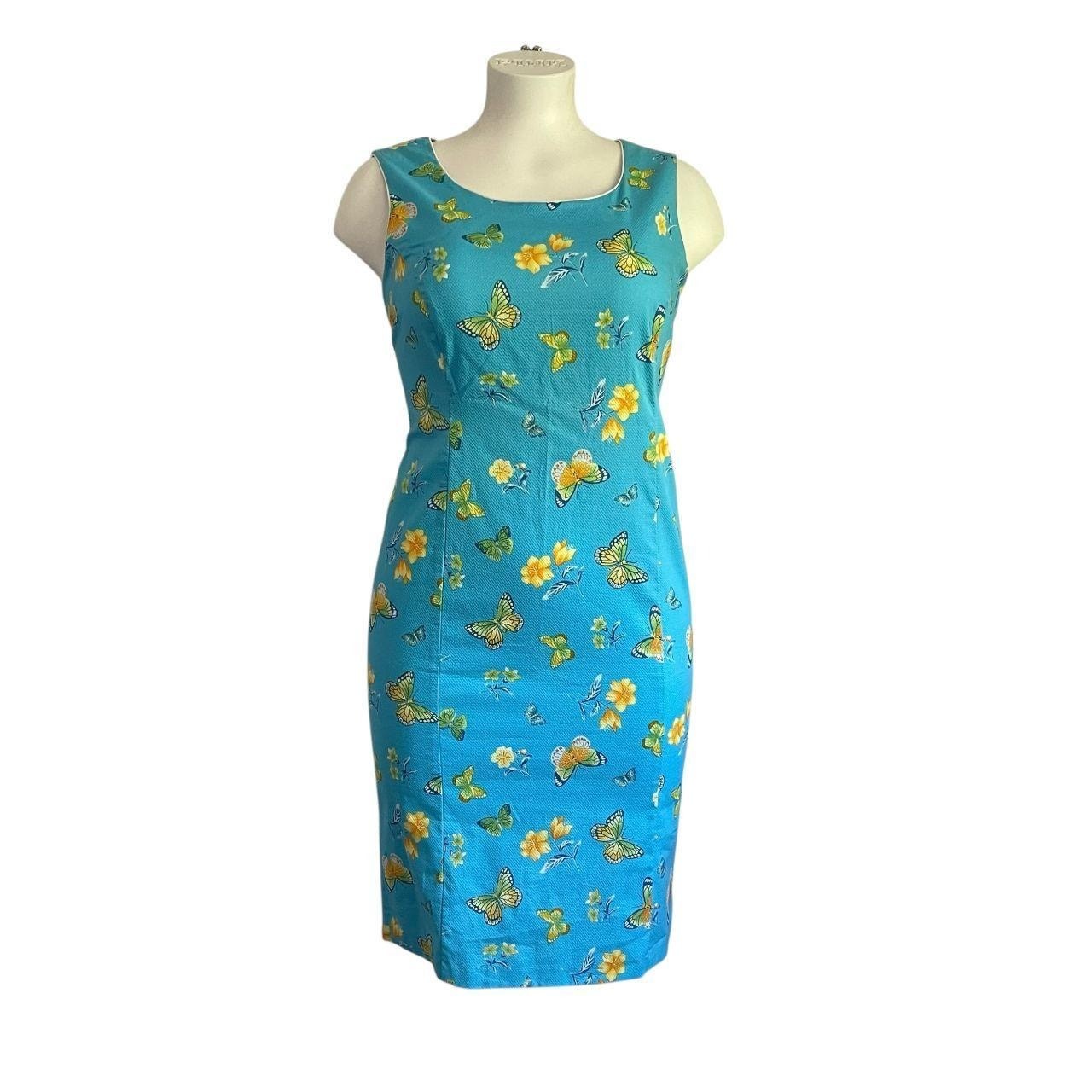 Cappagallo Blue Butterfly & Flower Dress: 90s, Y2K