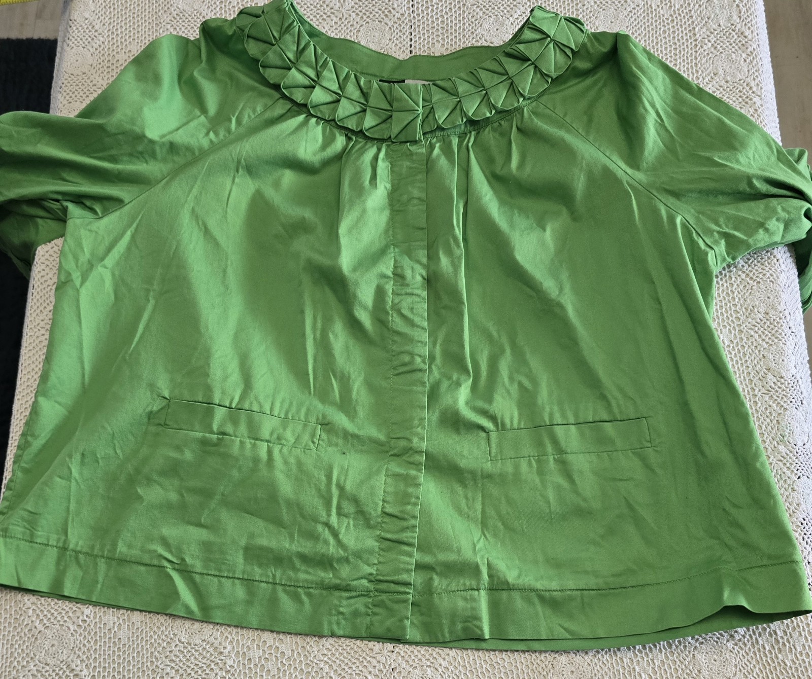 SIMPLY Chloe Dao Green Pleated Collar Jacket 1X Plus Size Cotton Stretch