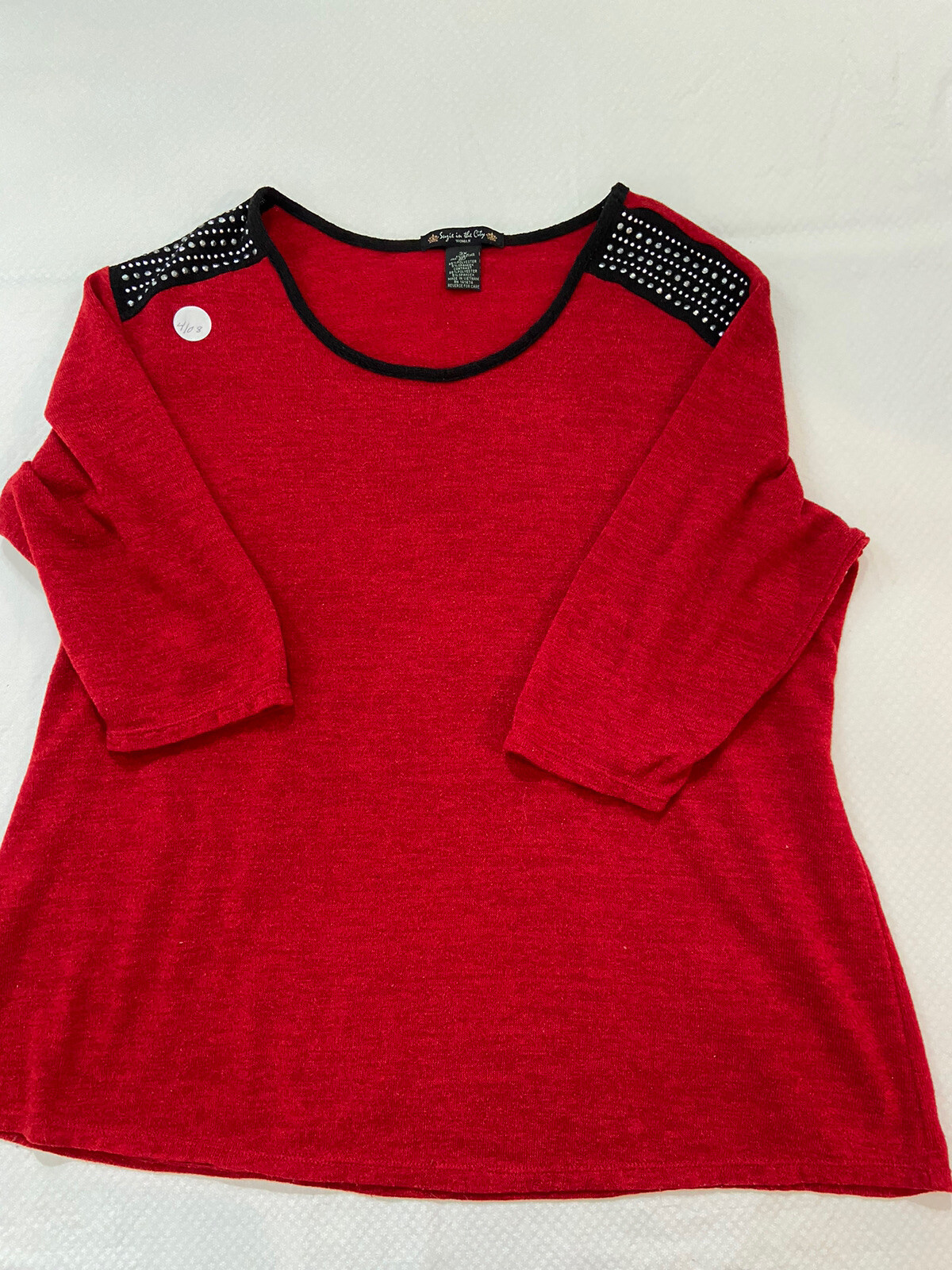 Vintage Suzie in The City Sweater 3XL Red/Black Short Sleeve Silver Trim