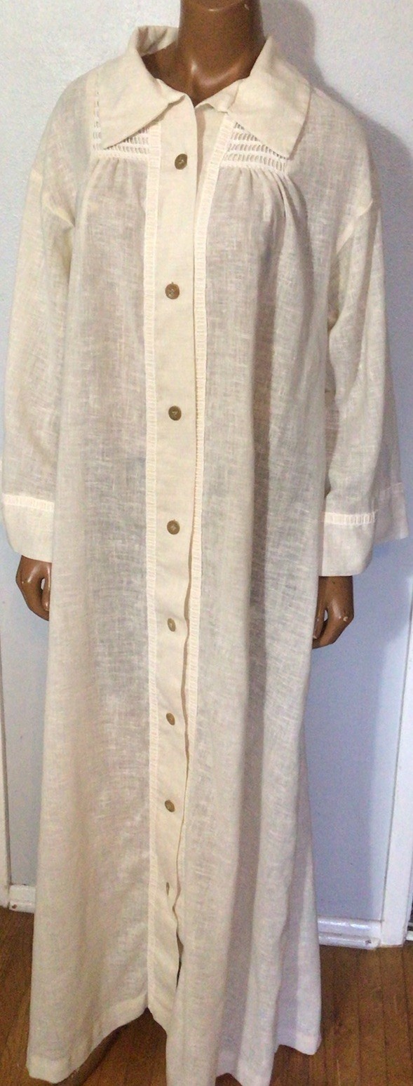 Vintage 70’s Button Front Hippie Maxi Caftan Robe Lounge Dress Size 13