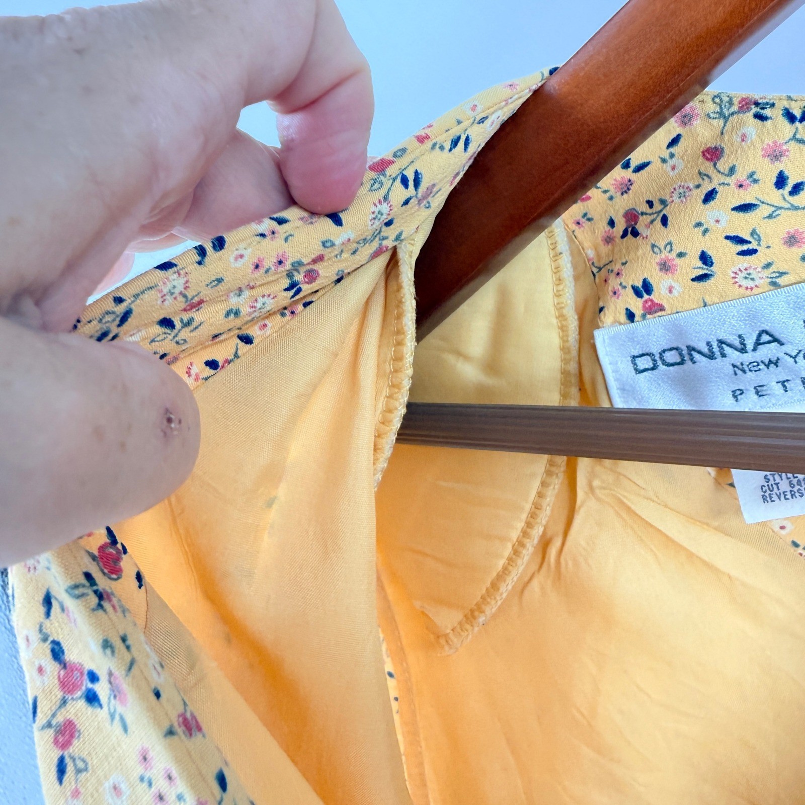 Vintage Donna Ricco Floral Faux Wrap Midi Dress Yellow Waist Tie Size Petite 8