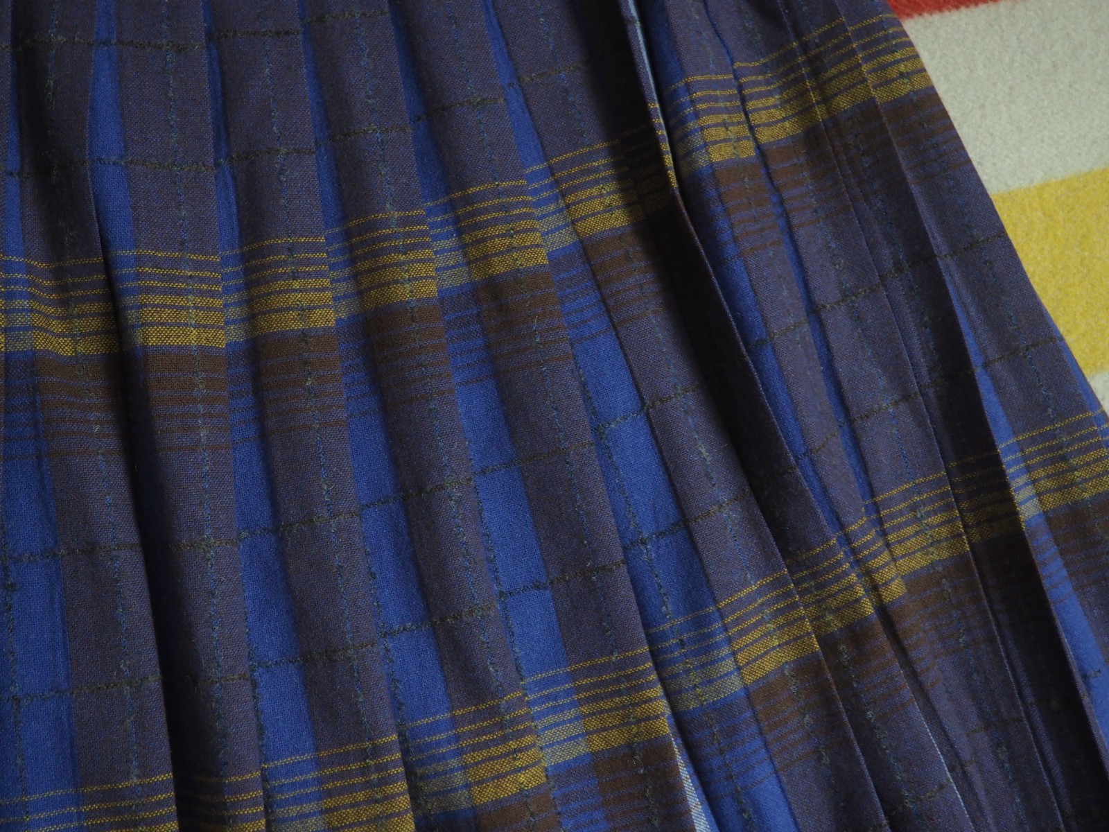 VTG 50s 60s Purple Blue Yellow Turnabout Wool Plaid Boho 27W Tartan Skirt Womens