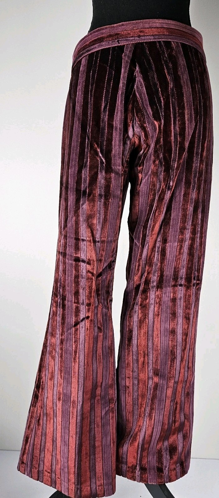 VTG 60S Red&Purple Strip Velvet Carpet Bag FLARED PANTS Bell Bottom Hippy 13/14