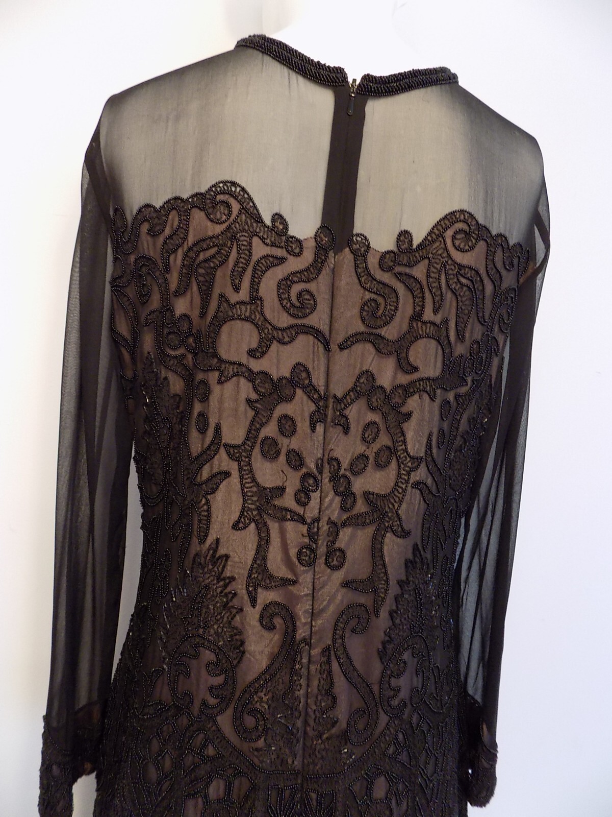 Vintage Judith Ann Creations black silk beaded evening gown dress size Medium