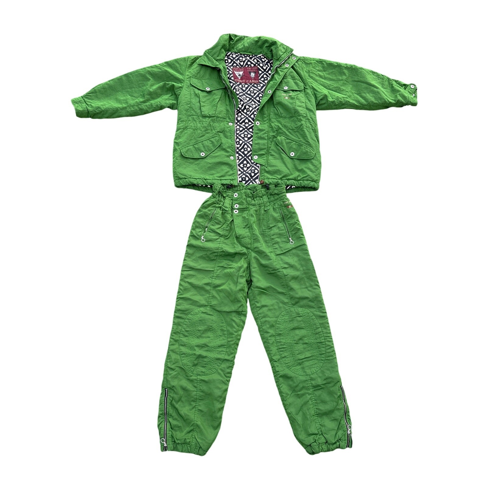 Vintage 80’s Post Card Italian ski wear 2 piece suit size 48 bright green retro