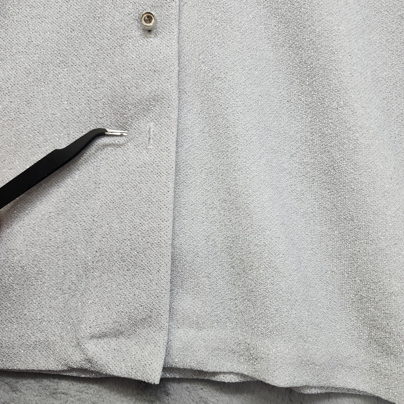 Vintage 70s Donnkenny Metallic Long Sleeve Button Up Top Size 13/14 Silver Disco