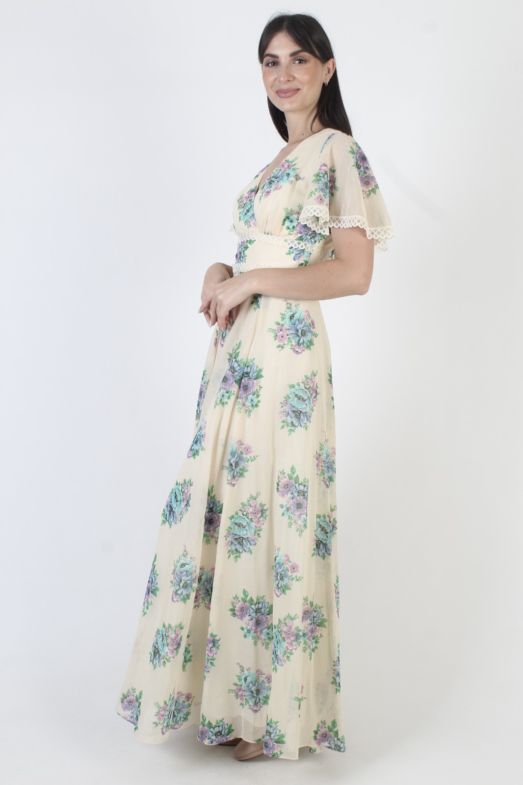 Vintage Boho Wedding Dress Prairie Wrap Bridal Bouquet Hippie Festival Sundress