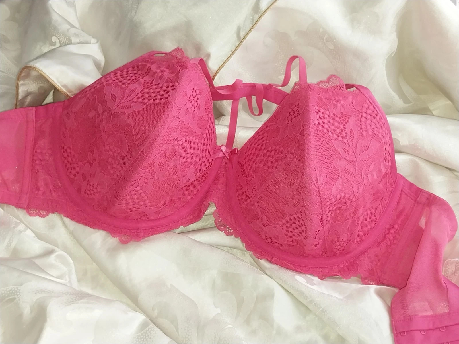 VTG HOT PINK LACY STRAP Cage UW PUSH UP Boost BOMBSHELL GLAM BRA 38G NEW