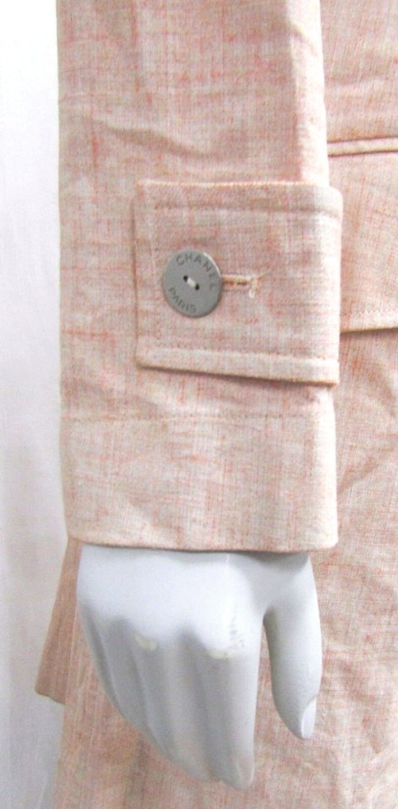 CHANEL Vintage Peach Linen Water resistant Rain Coat Trench Jacket 38 6 Small