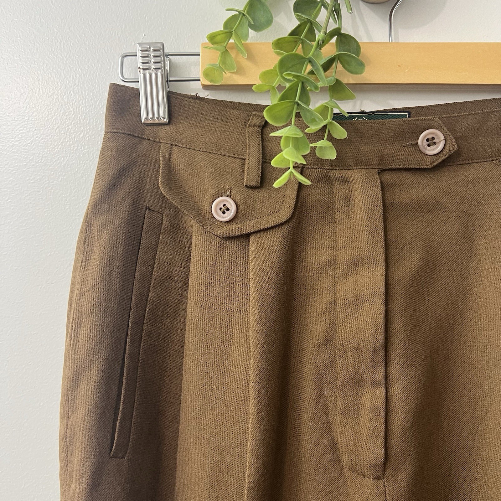 Vintage Embassy Row Pure Wool Dark Academia Pleated Brown Cuffed Trouser 6P