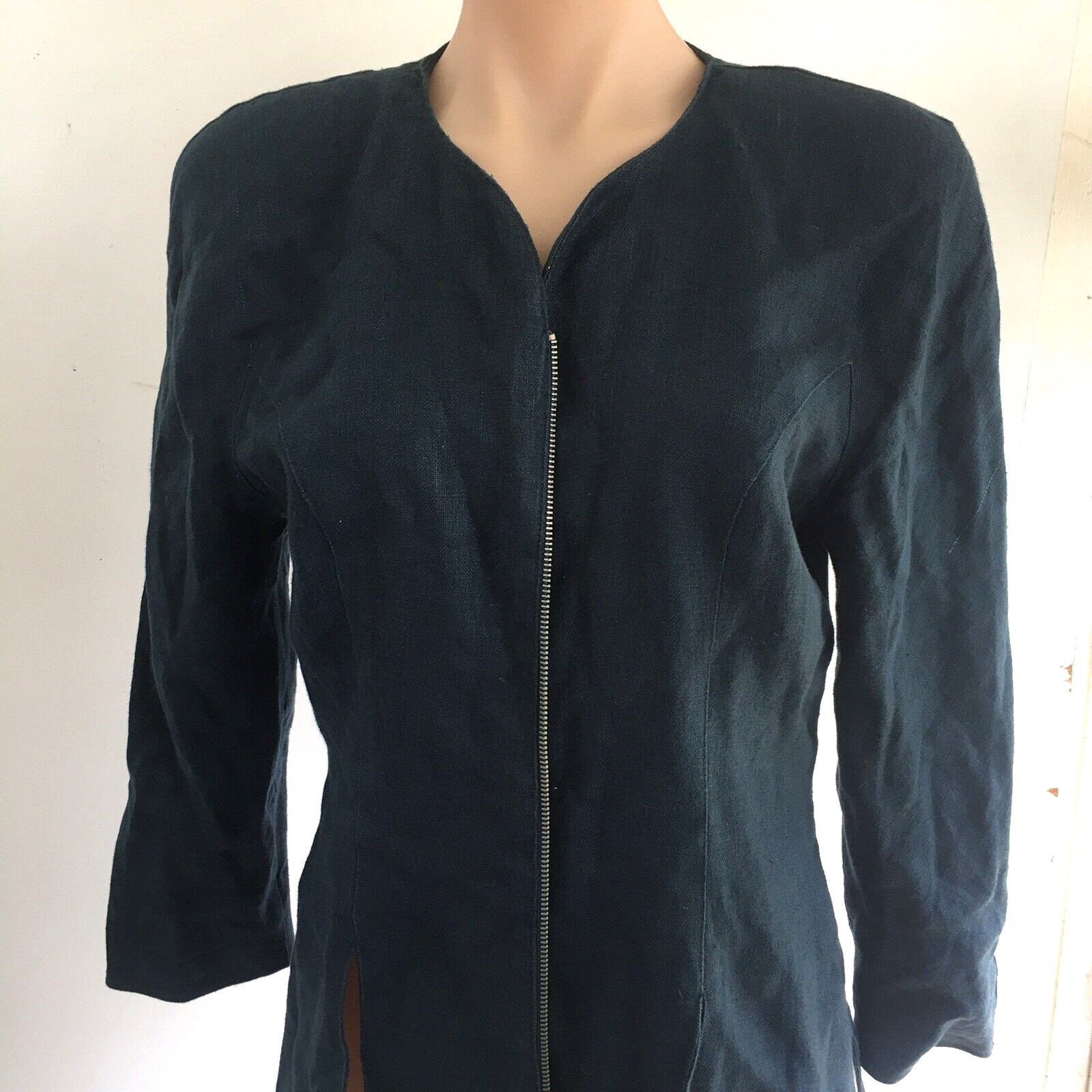 Cue Vintage Blazer Jacket Size 14 Womens Suit Separate Navy Full Zip Linen