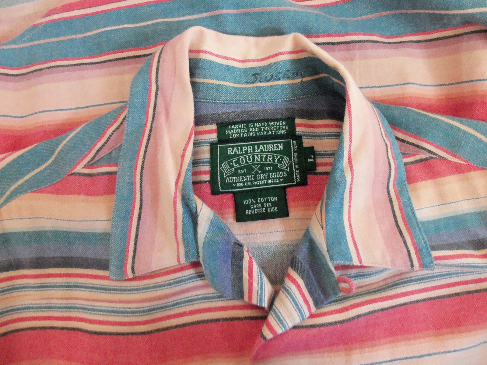 Vintage Ralph Lauren Country Multicolor Stripe 100% Cotton Long Sleeve Shirt – L