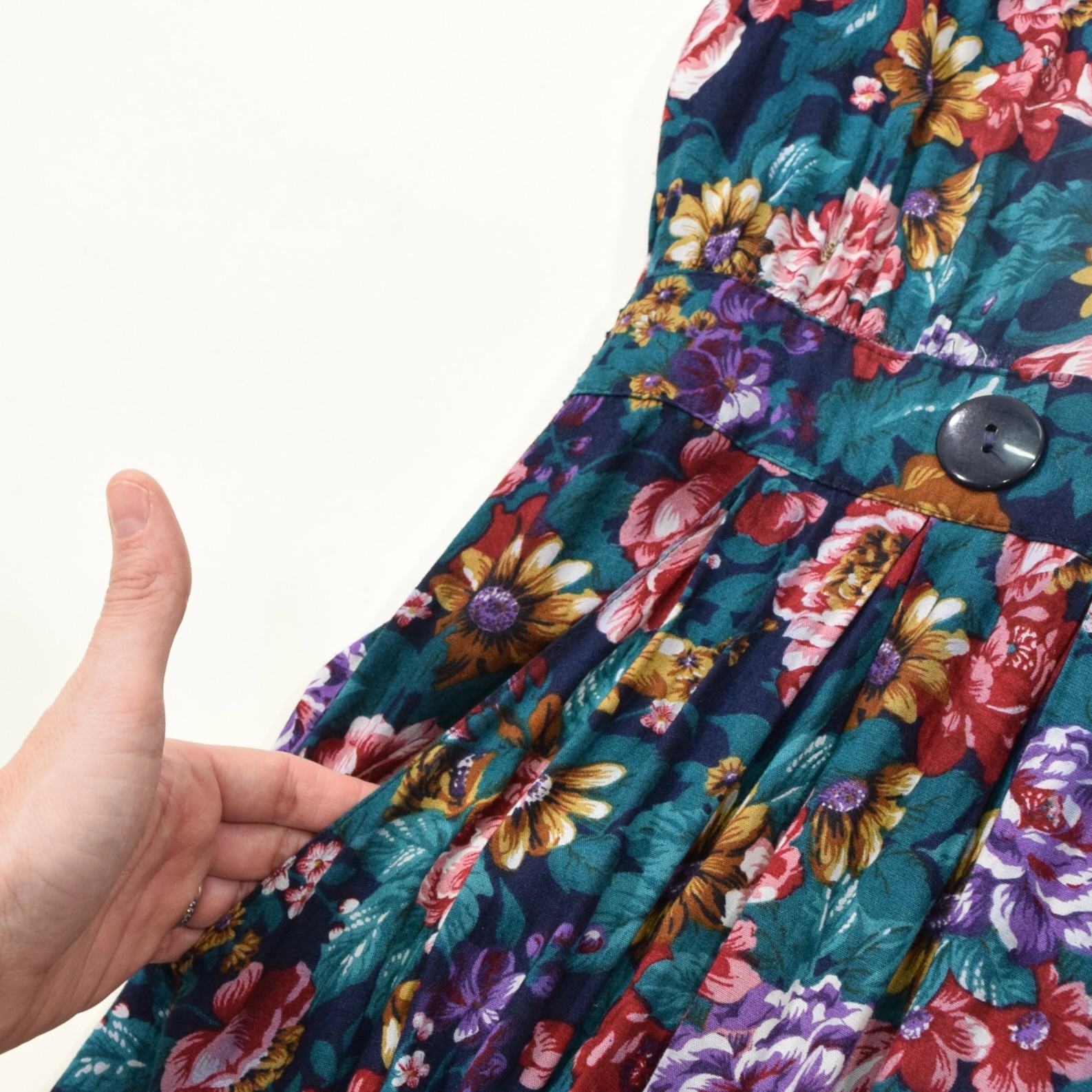 Vintage 80s Floral Midi Dress Cottagecore Cotton Wrap Dress w/ Pockets