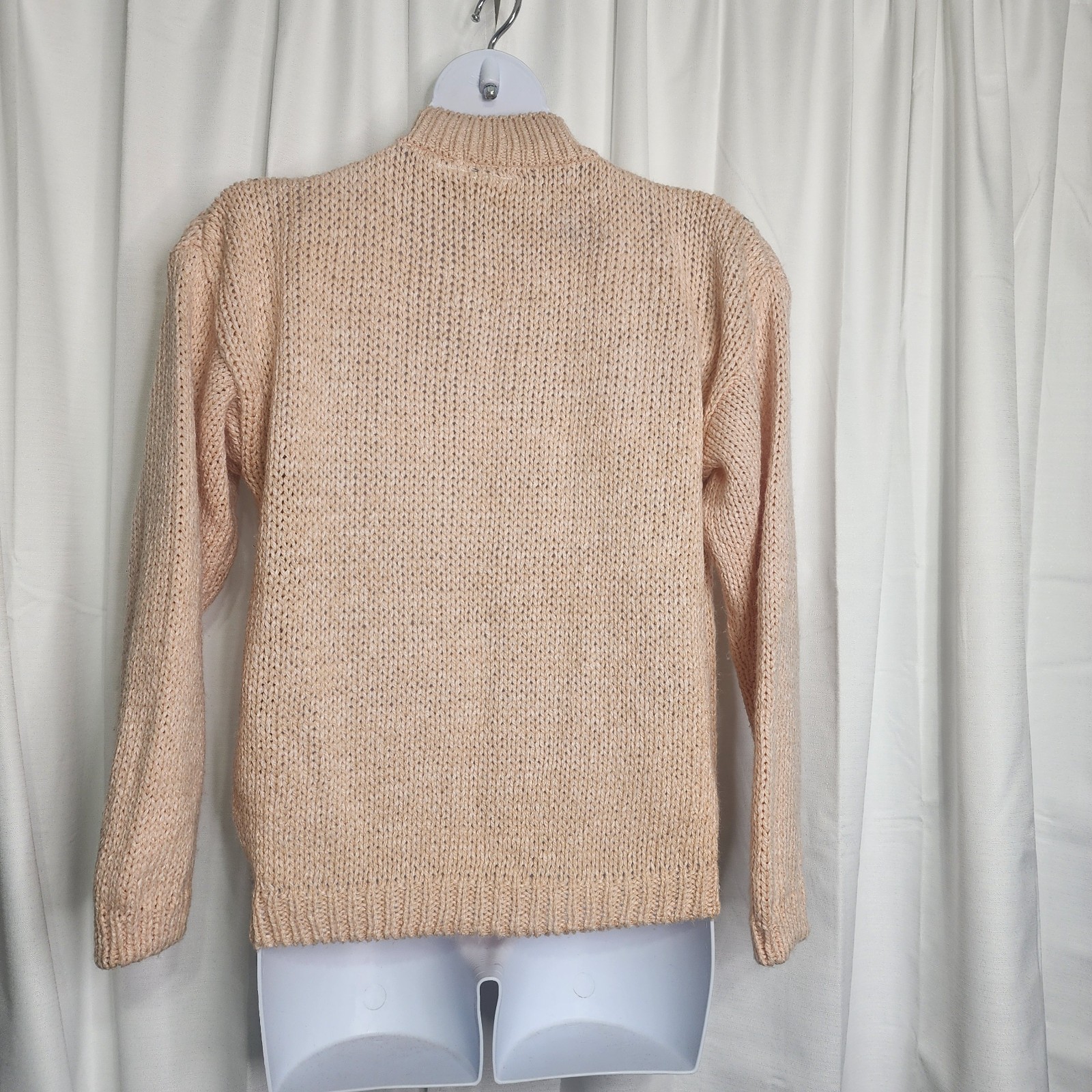 Vintage Knitted by Hand Sweater Size L Pale Pink Gray White Fair Isle Cardigan