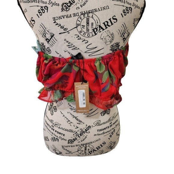 Nasty Gal Red Floral Crop Tube Top | Size 14 | Strapless Y2K Statement