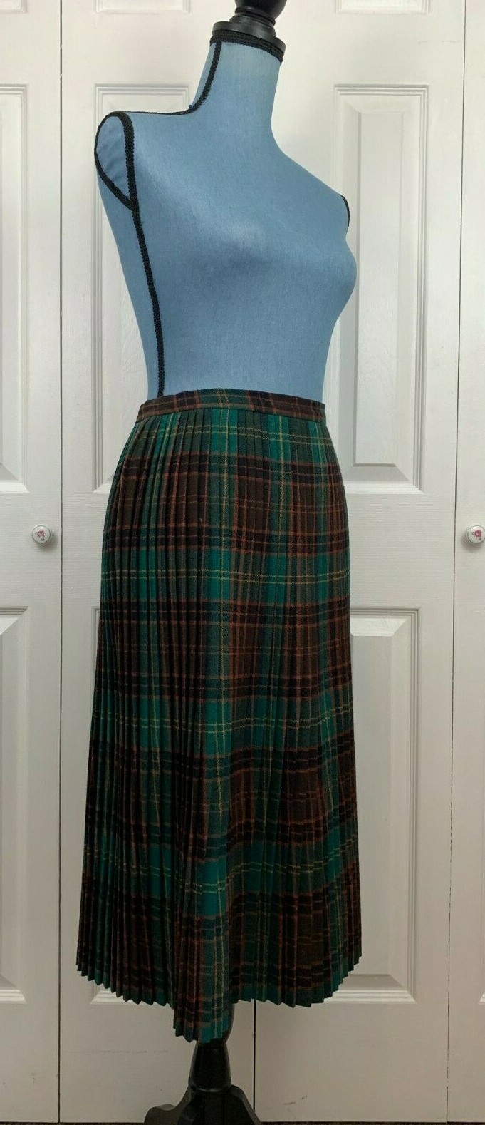 Vintage Adam & Yve Plaid Wool A Line Midi Accordion Pleats Retro Skirt 25″