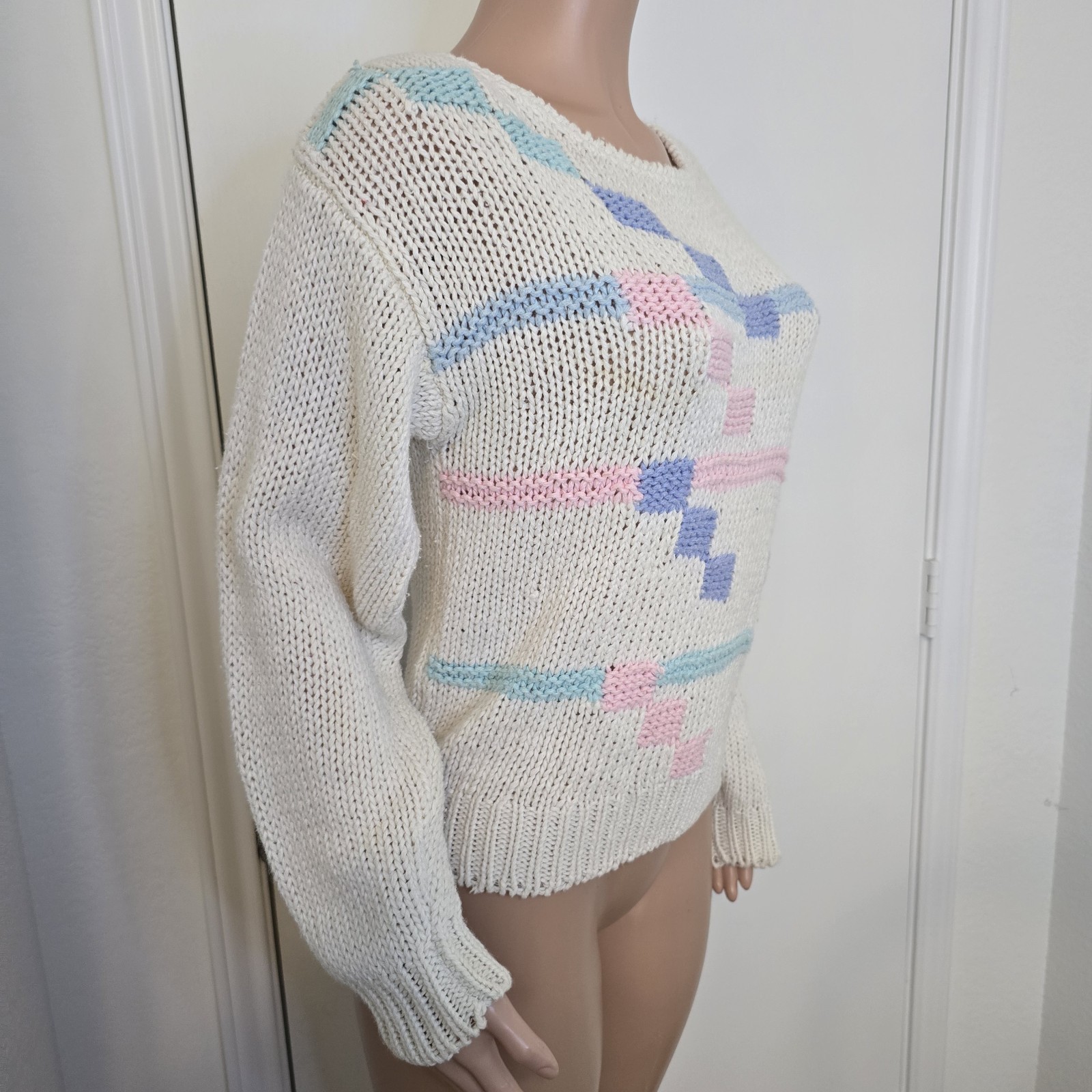 Pastel 80s Color Block Hand Made Knit Sweater Approx Size S