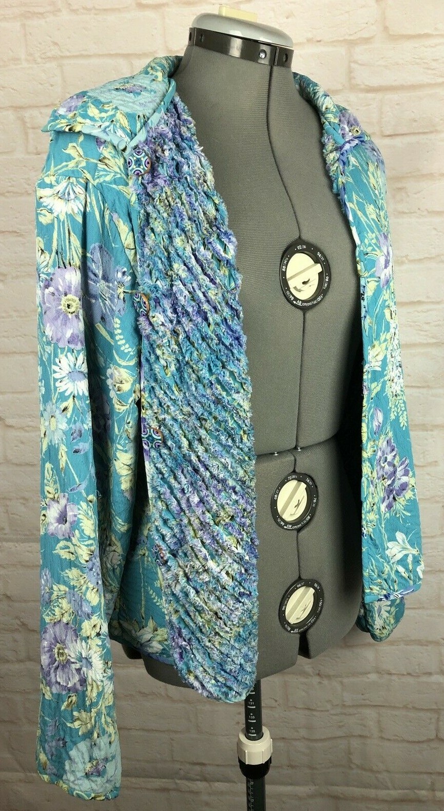VTG Patchington Reversible Cardigan Sweater Medium Floral Teal Long Slv Sweater