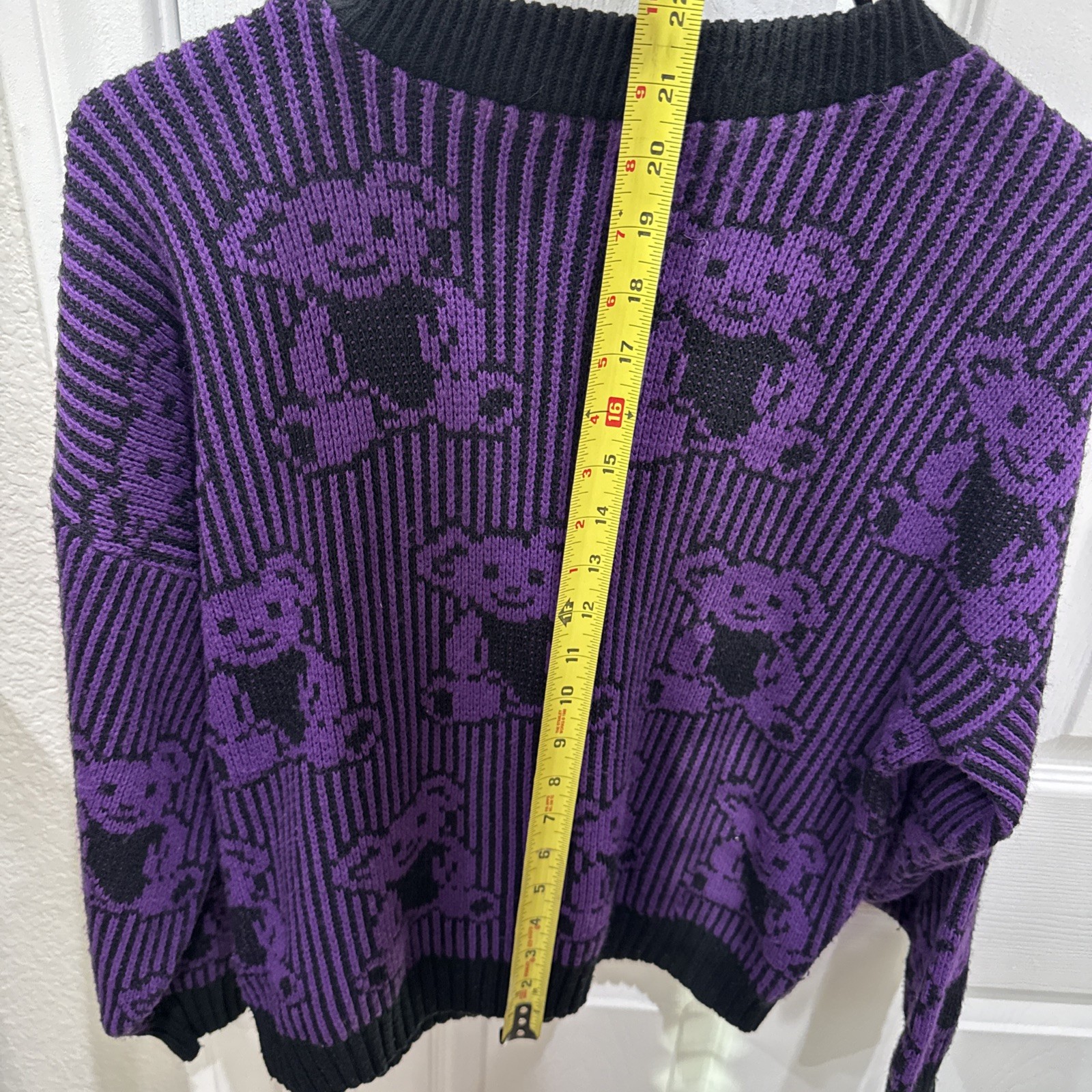 Vintage 1980s Adele Knitwear Teddy Bear Sweater Purple & Black Made in USA