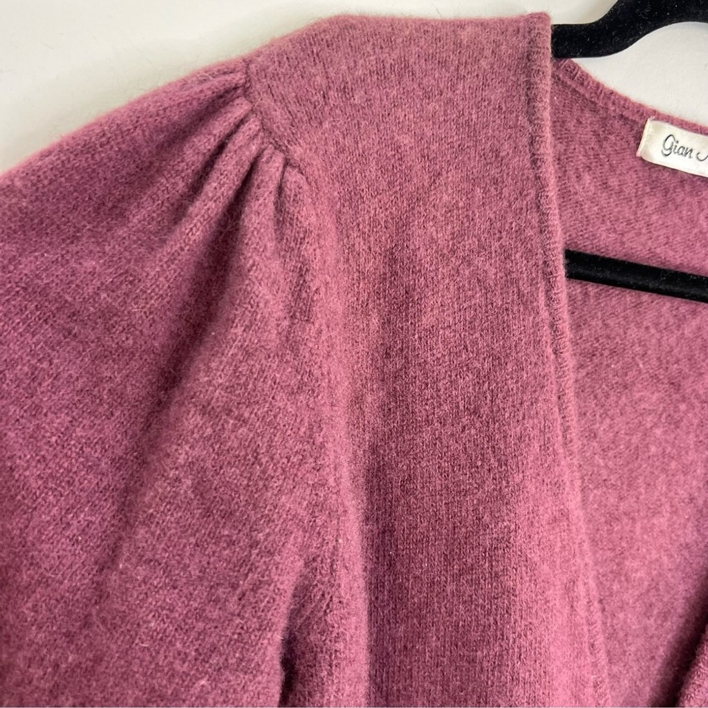 Vintage 90s wool Angora soft fuzzy plum wine puff sleeve cardigan sweater M