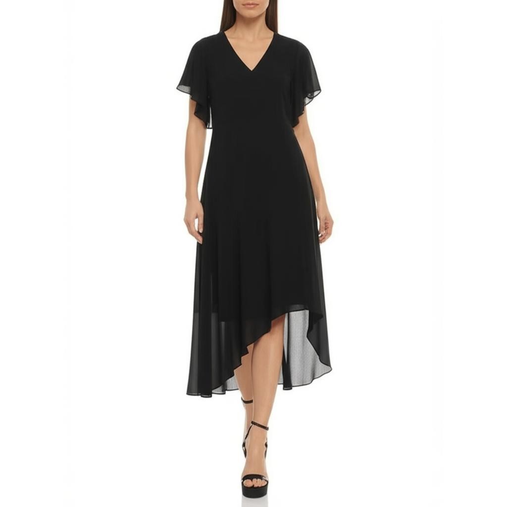 VTG S.L. Fashions Dress 14WP Black LBD Short Sleeve Envelope Hem Classic Elegant