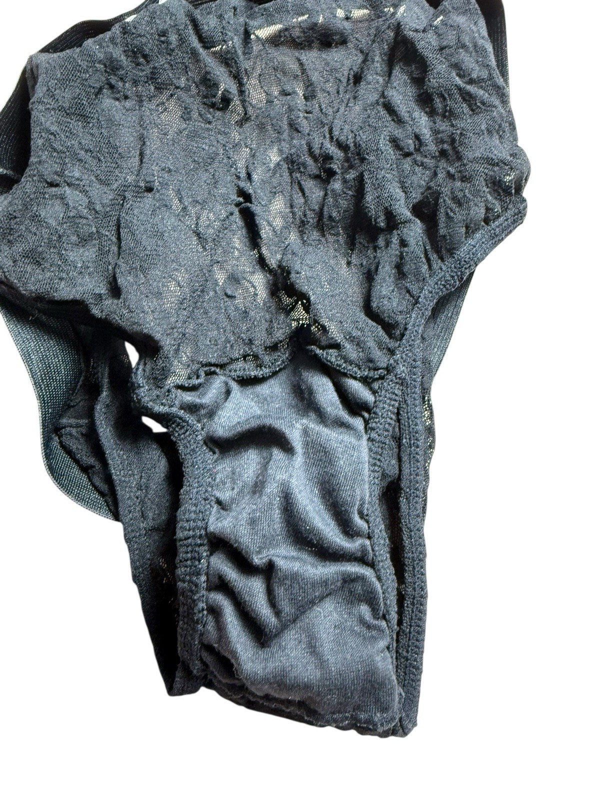 Vintage high cut 100% nylon black lace Brief panties sheer Size 22/24