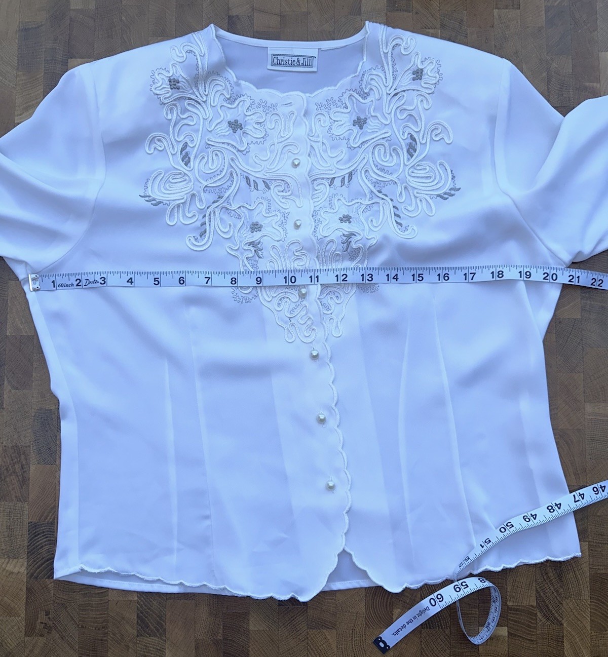Vtg 80s Christie & Jill White Embroidered Blouse Vtg Sz 12 (M/8-10) Pearl Button