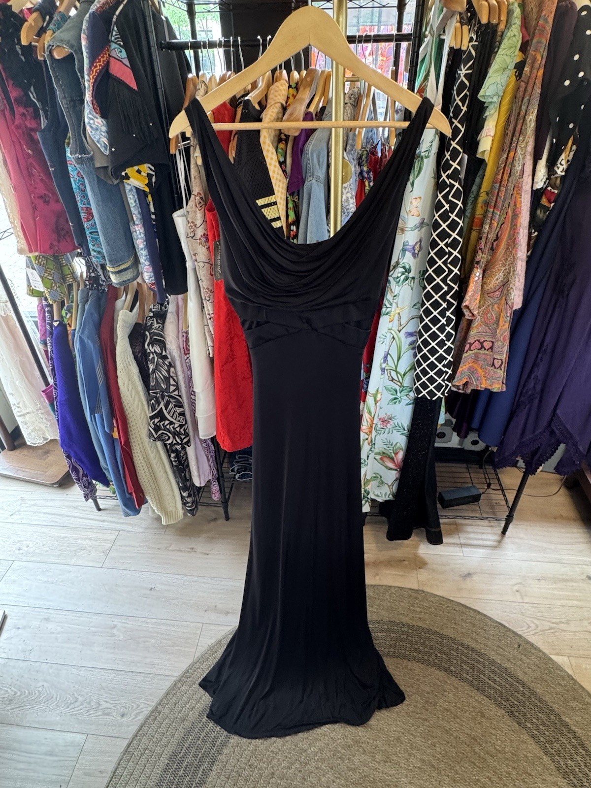 Vintage NWT David Meister Black Cowl Neck Maxi Dress Evening Gown Sleeveless
