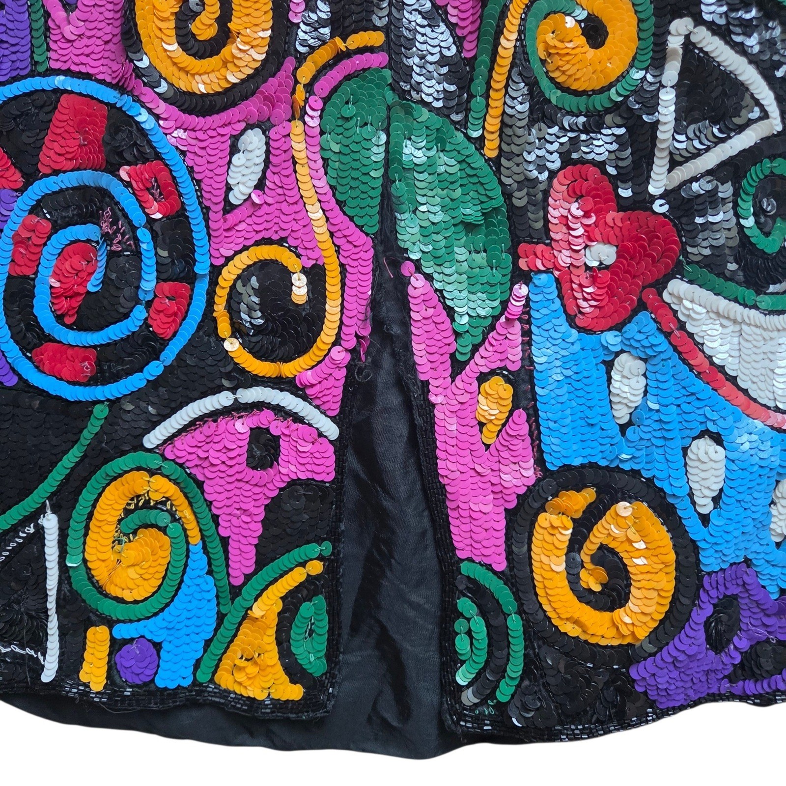 Vintage 80s Dress Large Xoanon Silk Sequin Mini Abstract Multi Color Pop Art