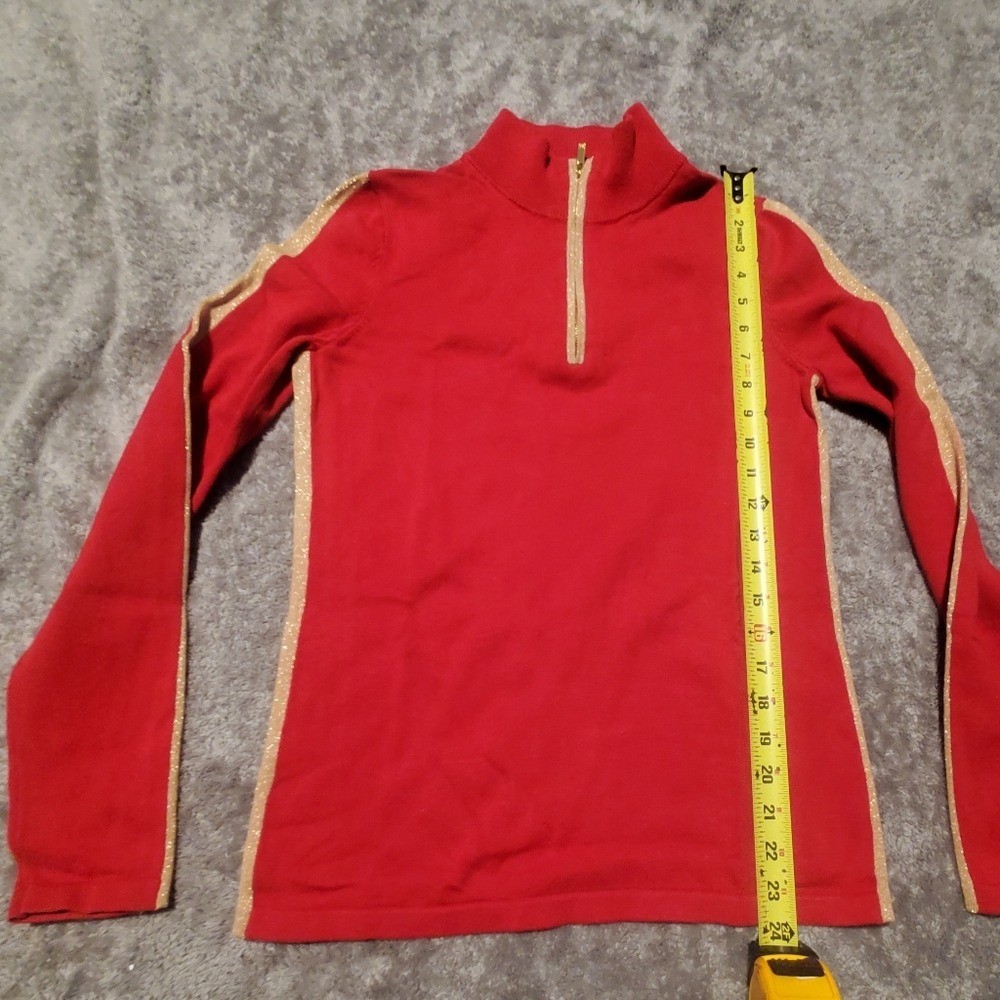 Retro Red Half-Zip Pullover 1/4 zip Sweater with Gold Metallic Side Stripes S