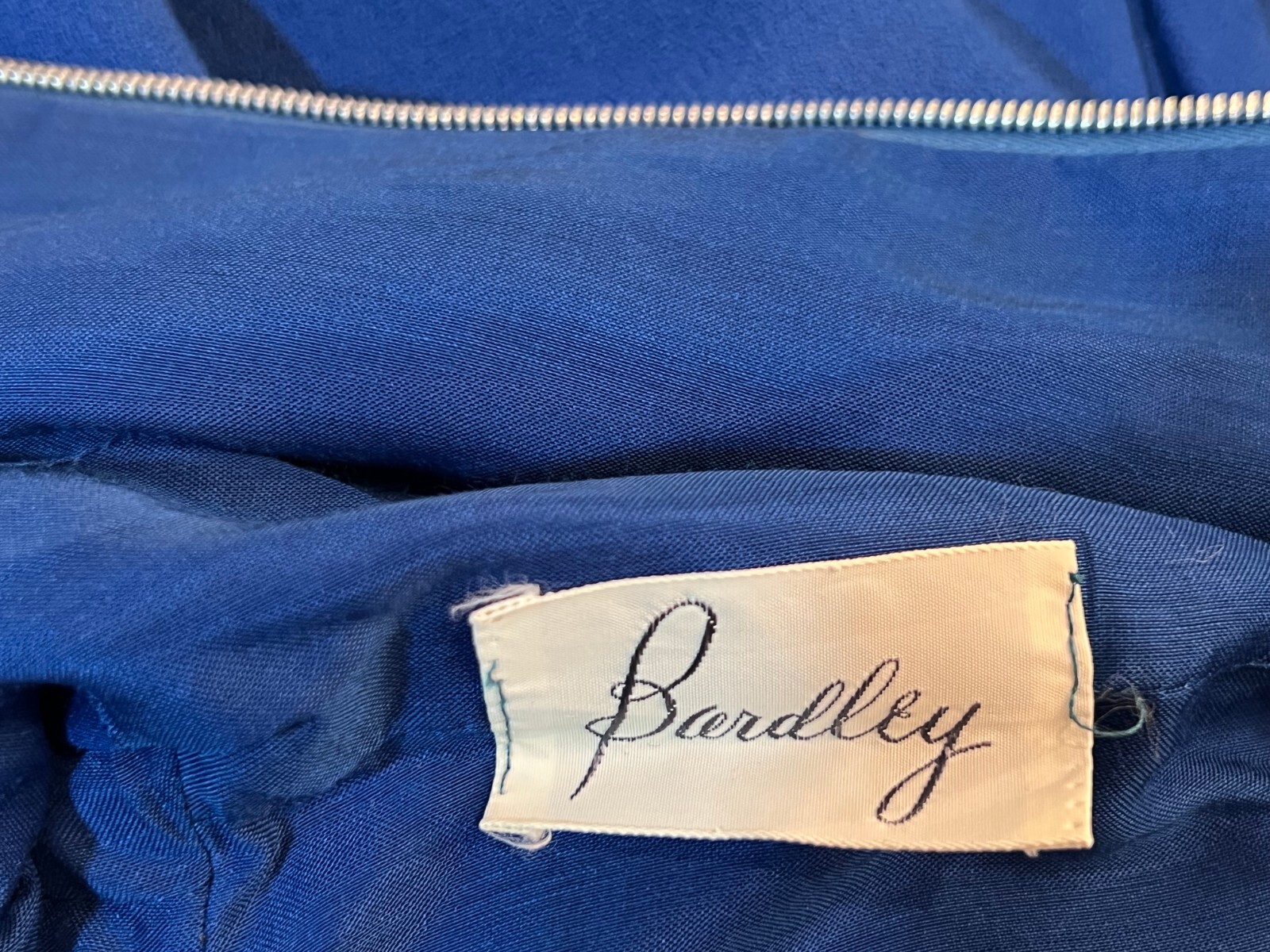 Sz M Vtg 60s Blue Dress High End WOOL Bardley Hidden Metal Zipper Classic 1960s