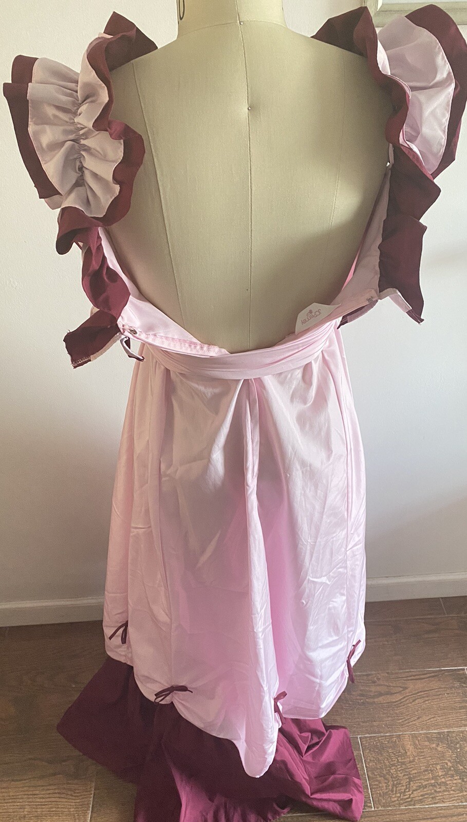JC Penney Dress Light Pink, Deep Burgundy & Slip Southern Size 9/10 Ruffles Bows