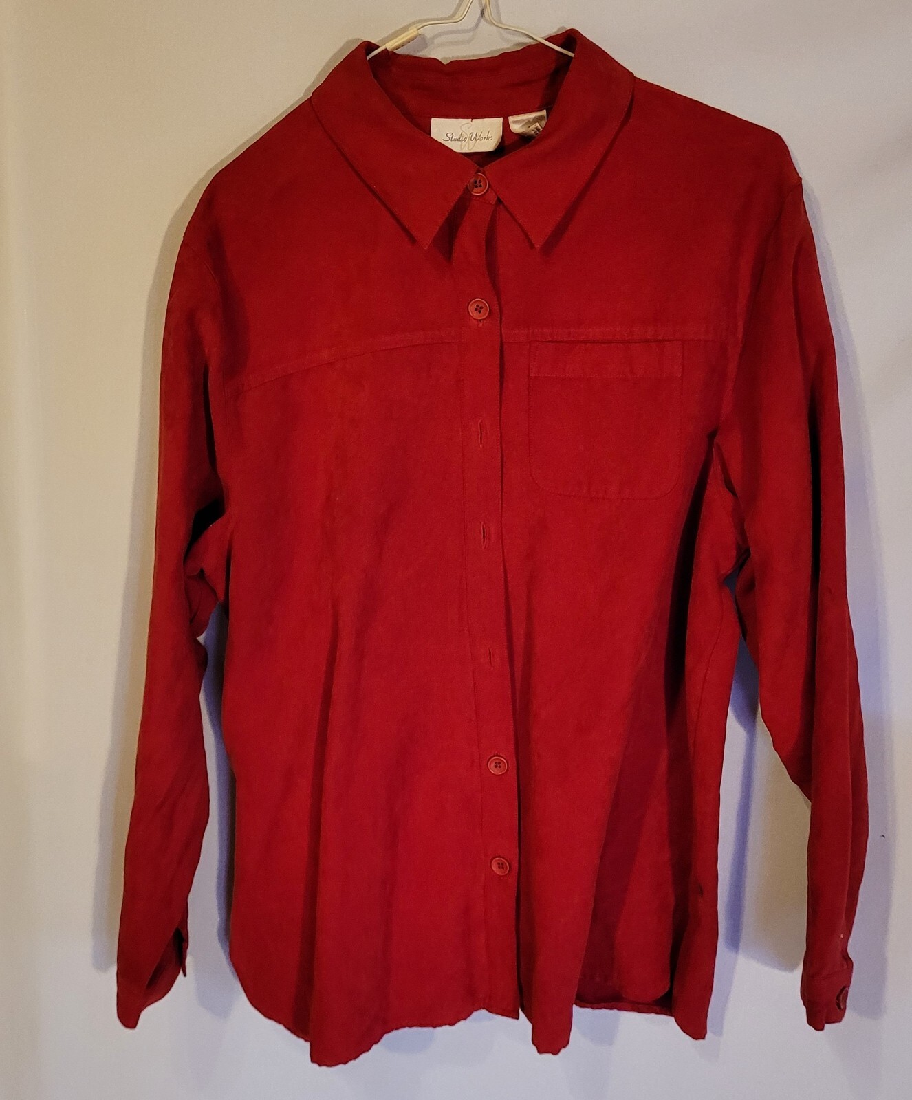 Vintage 90s Dress, Red Shirt Blouse, Studio Works brand, Size L